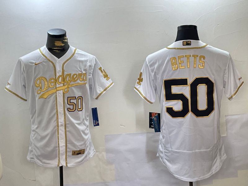 Men Los Angeles Dodgers #50 Betts White Gold Elite 2024 Nike MLB Jersey style 5->los angeles dodgers->MLB Jersey
